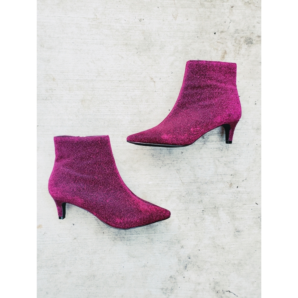 Fuchsia Sparkle Kitten Heel Booties